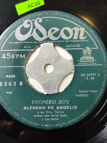 Vinilo Single De Alfredo De Angelis Tropero(ac36