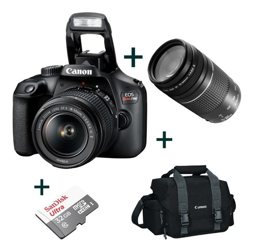 Câmera T100 18mp Eos 18-55mm + Lente Profissional Ef75+bolsa
