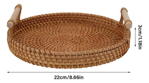 Bandeja De Frutas De Ratán De Madera Maciza Con Asas Exquisi