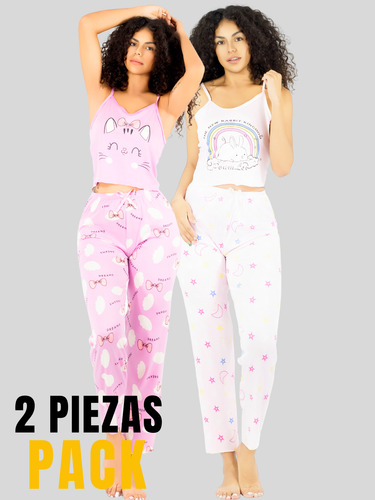 Set De 2 Conjunto Pijama Mujer Blusa Y Pantalón Dama Piyama