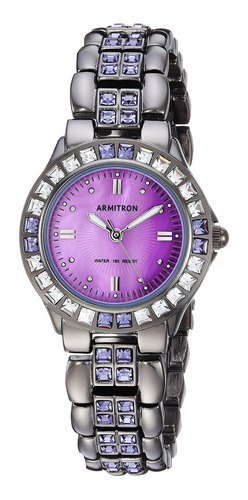 Reloj Con Brazalete En Metal Plateado Con Cristales Purpura