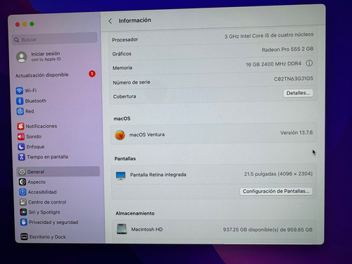 Imac 21.5 2017 4k Retina Con 16gb En Ram Y 1 Tera Gris