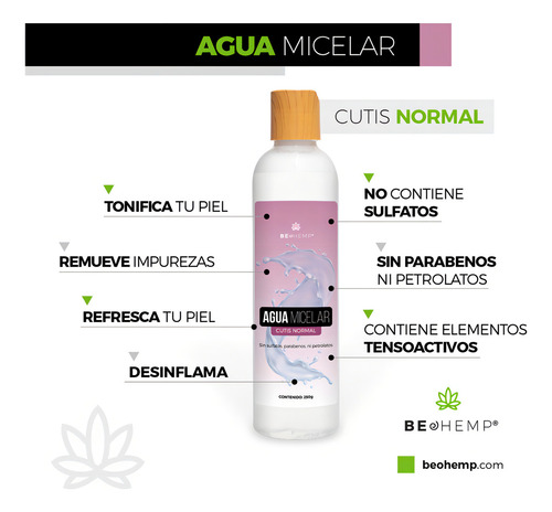 Agua Micelar Bifásico Para Todo Tipo De Piel 250 Ml Beohemp