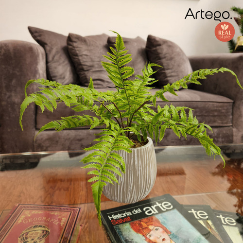 Planta Artificial Moderna Con Maceta Decorativa Real Style Helecho Compacta De 36cm De Alto Artego Para Hogar Sala Comercio Oficina