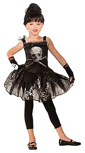 Disfraz Calavera Bailarina Niños, Negro, Grande.