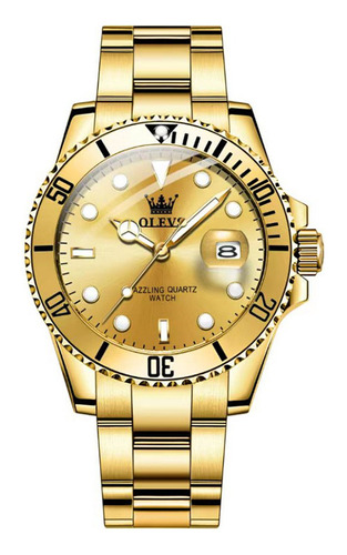 Reloj De Cuarzo Para Hombre Fantasma De Agua Verde Luminoso Color Del Fondo Dorado