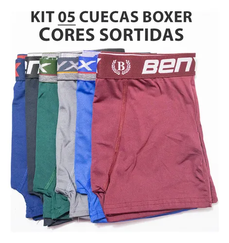 Super Kit 05 Cuecas Boxer Lisas Microfibra Cós Reforçado