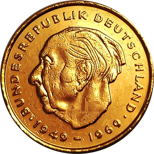 Alemania Moneda 2 Mark Año 1974 Con Baño Oro 24k - Heuss