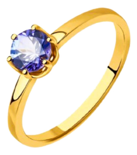 Anel Casamento Ouro 18k 2mm Pedra Zirconia Azul Solitario