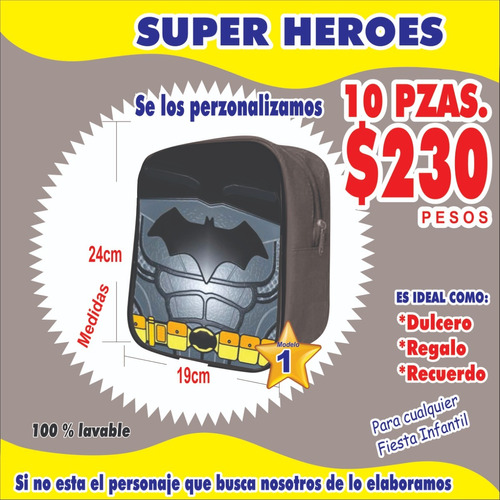 10 Mochilitas Bolos Super Heroes Fiestas Infantiles