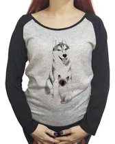 Comprar Buzo Lanilla Mujer  Husky Siberiano Con Un Gatito