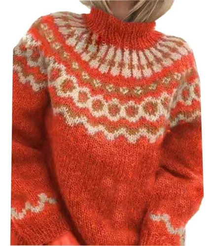 Women's Knitting Sweater High Neck Thick Needle Jacquard