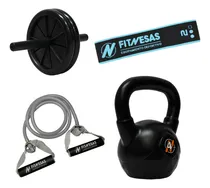 Comprar Kit Set Rueda Simple + Pesa Rusa Kettlebell 4 Kg + Bandas Sp