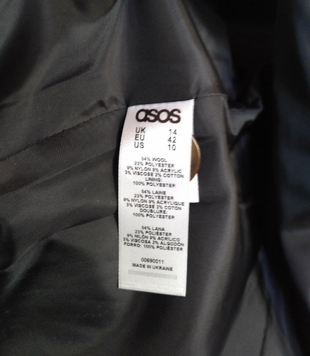 Abrigo Mujer Asos Cuello Subido Skater Mix Lana Negro 42
