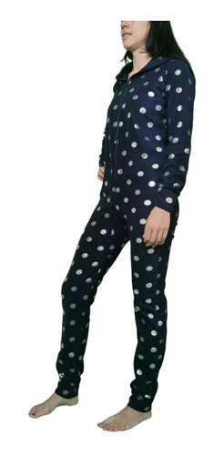 Pijama Mameluco Polar Con Gorro Puntos Intime 14083 Mujer