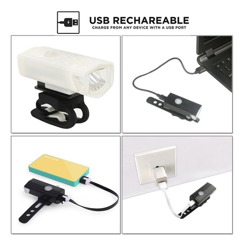 2 Piezas Usb Impermeable Luz 300 Lámpara Faro Seguridad
