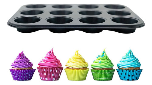 Kit 4 forma De Queijadinha Cupcake - 12 Cavidades Teflon Top Cor Cinza-escuro