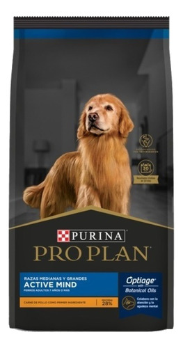 Alimento Pro Plan OptiAge Active Mind 7+ para cão senior de raça média e grande sabor frango e arroz em sacola de 15kg