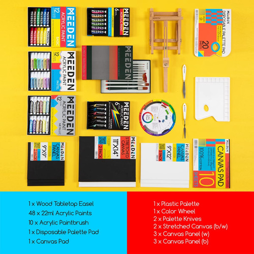 Meeden Kit Pintura Acrílica 72 Piezas Caballete Mesa 48 Pint