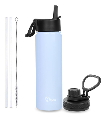 Sports Stainless Steel Bottle With Straw, Spout Lid24oz...