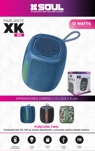 Parlante Bluetooth 8w Soul Lector Usb Micro Sd Radio Fm Color Azul