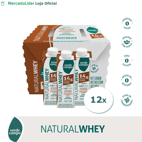 Shake Natural Whey Chocolate 250ml - Pack C/12un