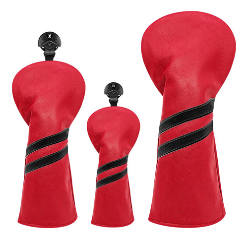 3x Golf Wood Head Cover Golf Club Headcover Hombres Rojo