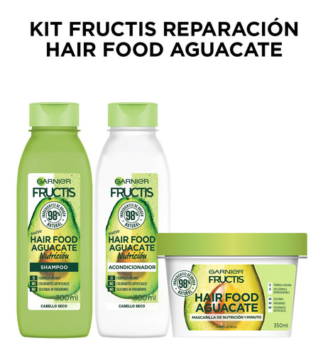 Kit Fructis Nutrición Hair Food Aguacate Shampoo Acond Crema