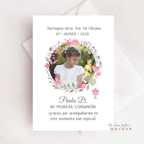 Imagen 4 de 8 de Estampas Primera Comunión Tarjetas Nenas Con Foto X 4u