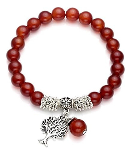 Top Plaza Pulsera Elástica De Ágata Roja Con Árbol De La Vid