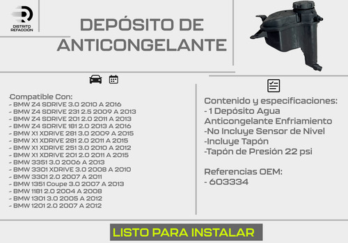 Depósito Enfriamiento X1 Xdrive 28i 3.0 2011 2012 2013 Tapon