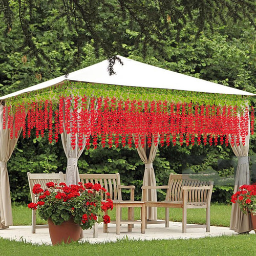 Flores Artificiales De Glicina De 12 Piezas,plantas Artificiales De Wisteria Colgantes De 110cm , Flores Artificiales Colgantes Decoración Para Hogar, Para Boda,jardín,exterior Para El Hogar.(rojo)