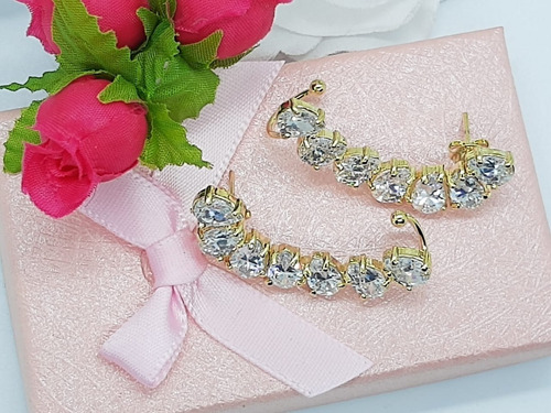 Brinco Ear Cuff Noiva Pedra Zirconia Dourado Festa Debutante