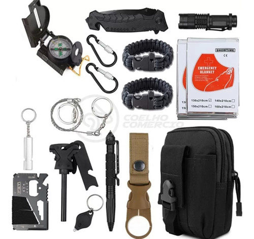 Mini Bolsa Tática Camuflada Com Kit De Sobrevivência Acampar