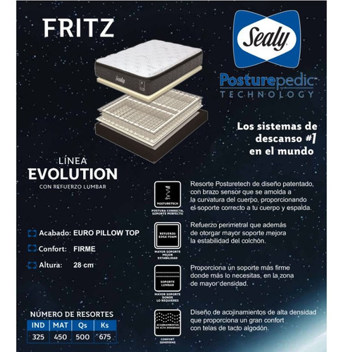 Colchon Individual Fritz Posturetech Sealy +1 Almohada