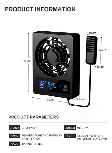 Nomoypet Nff-102 Ventilador Com Sensor De Temperat E Umidade