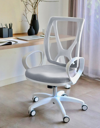 Imagen 2 de 7 de Silla De Oficina Indar Alma Blanca Ergonómica Asyncron Mesh