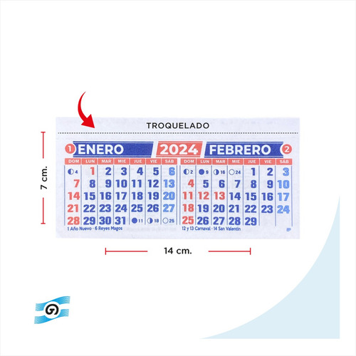 Bimensual Calendario 14x7cm Troquelado X100u