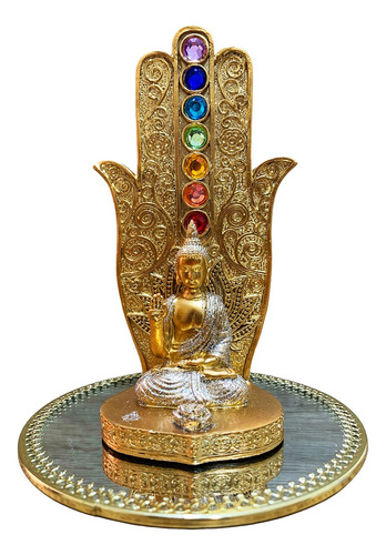 Porta Incenso Energia Paz Mão 7 Chakras Buda + Bandeja Cores