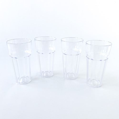 Set X4 Vaso Facetado Transparente Poliestireno Irrompible