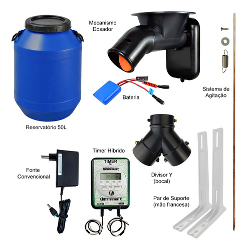 Alimentador Automático Timer Híbrido + Bateria + Suporte