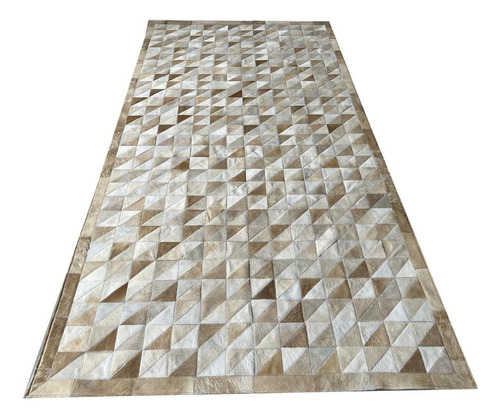 Tapete De Couro Bege Triângulos 1,50x3,00 Com Borda Comprimento 300 cm Cor Cinza Desenho do tecido Tapete couro sob medida - zig zag - antiderrapante Largura 150 cm