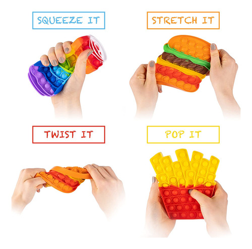 Pop Its Fidget Toys, Paquete De 4 Alimentos Para Aliviar El