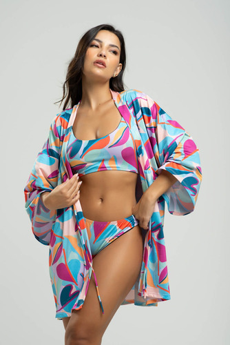 Saida De Praia Kimono Proteção Uv Moda Feminina Verão Longo