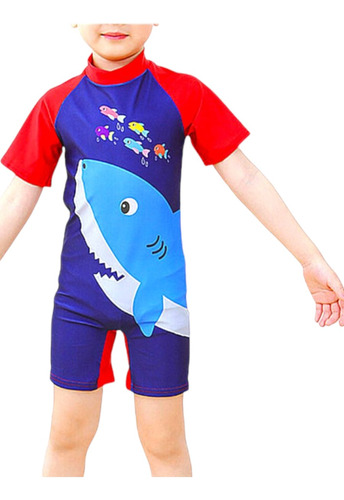 Traje De Baño Talla Eexg Para Niño, Diseño Tiburón Con Peces