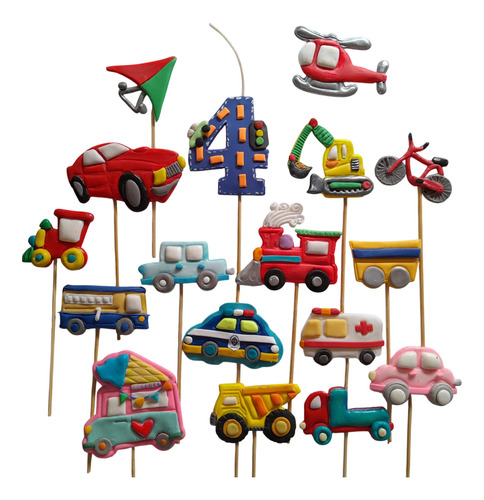 Adorno Torta Toppers Porcelana Fría Transportes Vehículos X8 Azul Transportes