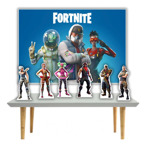 Kit Festa Fortnite Painel Poli Banner + Displays Adesivados