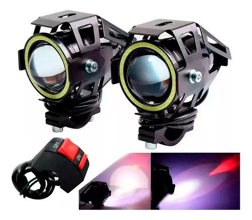 Par Faros Cree Led Moto U7 15w 3000l Ojo Angel + Switch Fas!