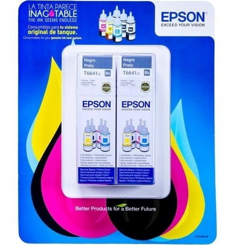 Frasco De Tinta Negra Impresora Epson T664 2 Piezas