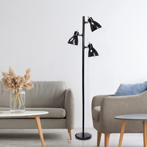 Lámpara De Pie De 3 Luces Y Diseño Simple De Metal Negro